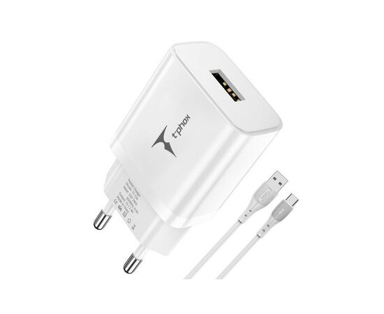 Зарядное устройство T-Phox TCC-124 Pocket USB + Type-C cable White (TCC-124 (W)+Type-C), изображение 2 Зарядное устройство T-Phox TCC-124 Pocket USB + Type-C cable White (TCC-124 (W)+Type-C), изображение 2