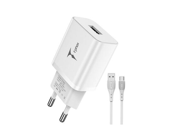 Зарядное устройство T-Phox TCC-124 Pocket USB + Type-C cable White (TCC-124 (W)+Type-C)