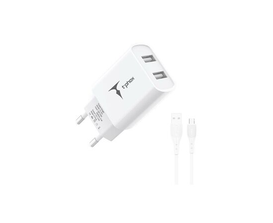 Зарядное устройство T-Phox TCC-224 Pocket Dual USB + MicroUSB cable White (TCC-224 (W)+Micro)