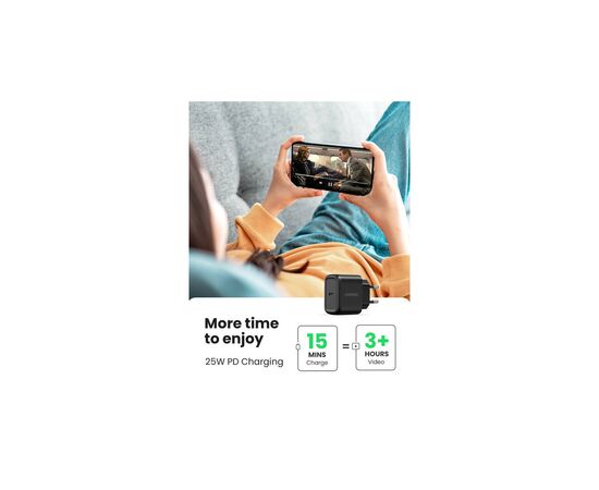 Зарядное устройство Ugreen CD250 25W Type-C PD Charger + C-C 2m Cable Black (UGR-50581), изображение 2 Зарядное устройство Ugreen CD250 25W Type-C PD Charger + C-C 2m Cable Black (UGR-50581), изображение 2