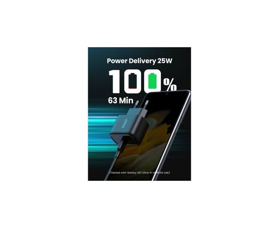 Зарядное устройство Ugreen CD250 25W Type-C PD Charger + C-C 2m Cable Black (UGR-50581), изображение 4 Зарядное устройство Ugreen CD250 25W Type-C PD Charger + C-C 2m Cable Black (UGR-50581), изображение 4