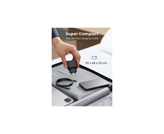 Зарядное устройство Ugreen CD250 25W Type-C PD Charger + C-C 2m Cable Black (UGR-50581), изображение 7 Зарядное устройство Ugreen CD250 25W Type-C PD Charger + C-C 2m Cable Black (UGR-50581), изображение 7