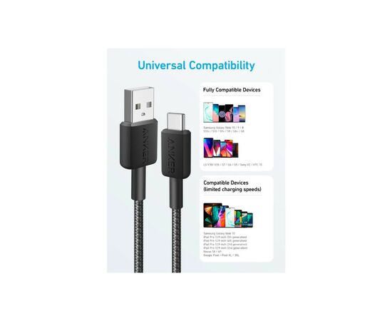 Дата кабель USB 2.0 AM to Type-C 0.9m 322 Black Anker (A81H5G11), изображение 3 Дата кабель USB 2.0 AM to Type-C 0.9m 322 Black Anker (A81H5G11), изображение 3