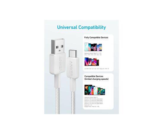 Дата кабель USB 2.0 AM to Type-C 1.8m 322 White Anker (A81H6H21), изображение 2 Дата кабель USB 2.0 AM to Type-C 1.8m 322 White Anker (A81H6H21), изображение 2