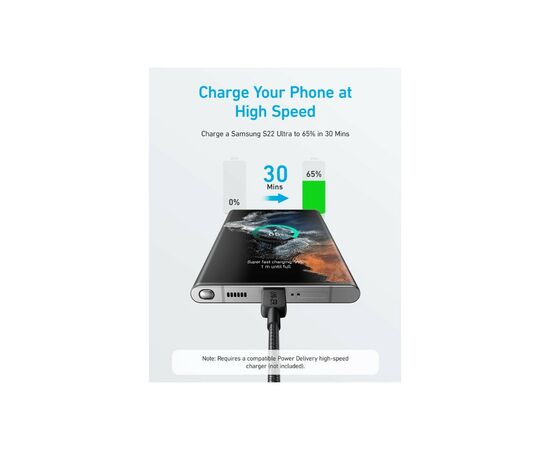 Дата кабель USB-C to USB-C 0.9m 322 Black Anker (A81F5G11), изображение 4 Дата кабель USB-C to USB-C 0.9m 322 Black Anker (A81F5G11), изображение 4