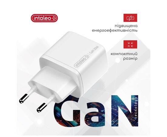Зарядний пристрій Intaleo 30W GAN USB-C PD+USB-A QC 3.0 white (1283126578274), зображення 2 Зарядний пристрій Intaleo 30W GAN USB-C PD+USB-A QC 3.0 white (1283126578274), зображення 2
