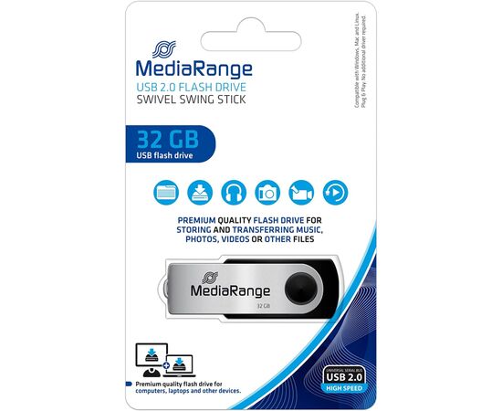 USB флеш накопитель Mediarange 32GB Black/Silver USB 2.0 (MR911), изображение 3
