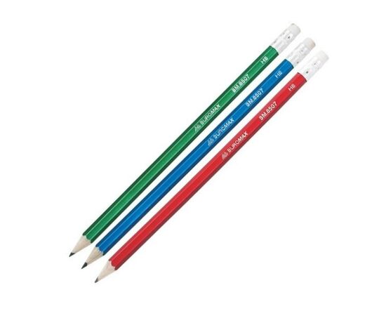 Карандаш графитный Buromax НВ, with eraser, Metallic, assorted colors, tube (BM.8507)