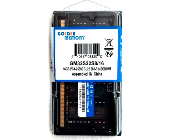 Модуль памяти для ноутбука SoDIMM DDR4 16GB 3200 MHz Golden Memory (GM32S22S8/16), изображение 2 Модуль памяти для ноутбука SoDIMM DDR4 16GB 3200 MHz Golden Memory (GM32S22S8/16), изображение 2