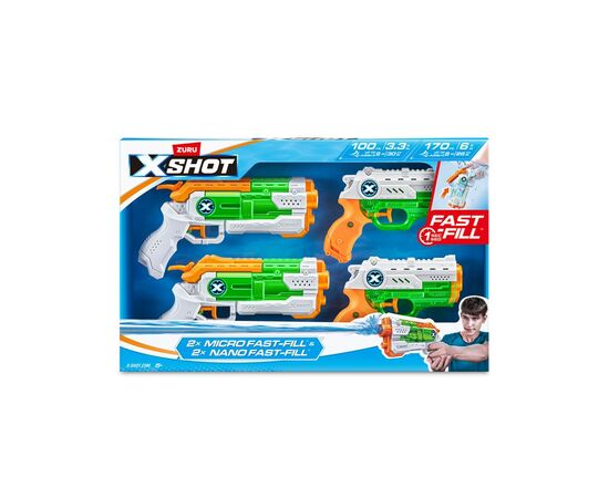 Игрушечное оружие Zuru X-Shot Набор водных бластеров Fast Fill Combo Pack 2 Micro And 2 Nano (11856R), изображение 4 Игрушечное оружие Zuru X-Shot Набор водных бластеров Fast Fill Combo Pack 2 Micro And 2 Nano (11856R), изображение 4