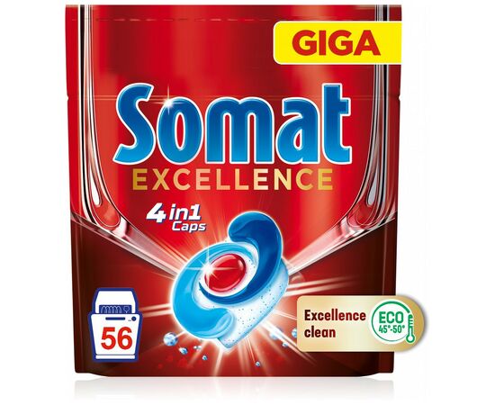 Таблетки для посудомоечных машин Somat Excellence 56 шт. (9000101576160), изображение 2 Таблетки для посудомоечных машин Somat Excellence 56 шт. (9000101576160), изображение 2