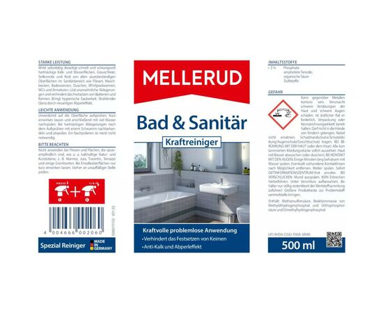 Спрей для чистки ванн Mellerud Для мытья ванной и сантехники 500 мл (4004666002060), изображение 5 Спрей для чистки ванн Mellerud Для мытья ванной и сантехники 500 мл (4004666002060), изображение 5