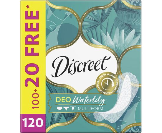 Ежедневные прокладки Discreet Deo Waterlily 120 шт. (8700216234245), изображение 2 Ежедневные прокладки Discreet Deo Waterlily 120 шт. (8700216234245), изображение 2