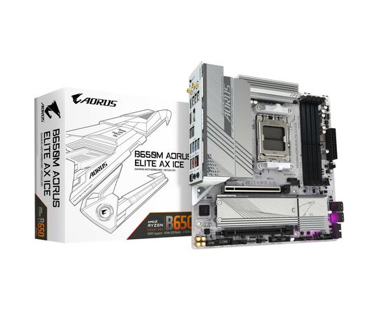 Материнская плата GIGABYTE B650M AORUS ELITE AX ICE (B650M A ELITE AX ICE), изображение 6 Материнская плата GIGABYTE B650M AORUS ELITE AX ICE (B650M A ELITE AX ICE), изображение 6