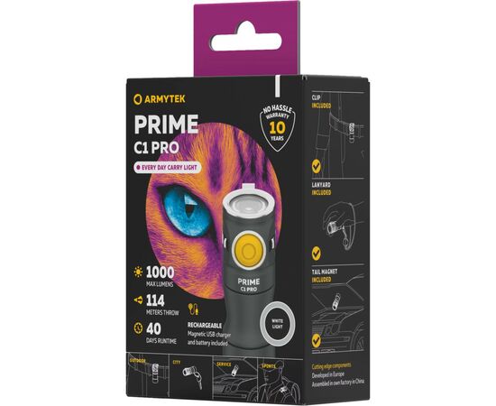 Фонарь Armytek Prime C1 Pro Marnet USB White (F07901C), изображение 3 Фонарь Armytek Prime C1 Pro Marnet USB White (F07901C), изображение 3