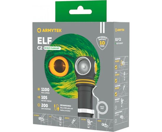 Фонарь Armytek ELF C2 Micro-USB White (F05102C), изображение 7 Фонарь Armytek ELF C2 Micro-USB White (F05102C), изображение 7