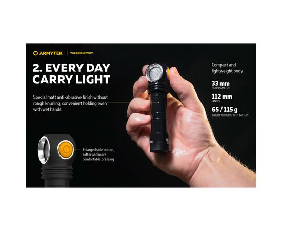 Фонарь Armytek Wizard C2 WUV White & Ultraviolet (F08901UF), изображение 12 Фонарь Armytek Wizard C2 WUV White & Ultraviolet (F08901UF), изображение 12