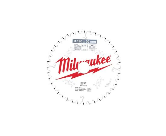 Диск пильний Milwaukee пиляльний PFTE 190х30х2,4мм, 40 зуб. (4932471314)