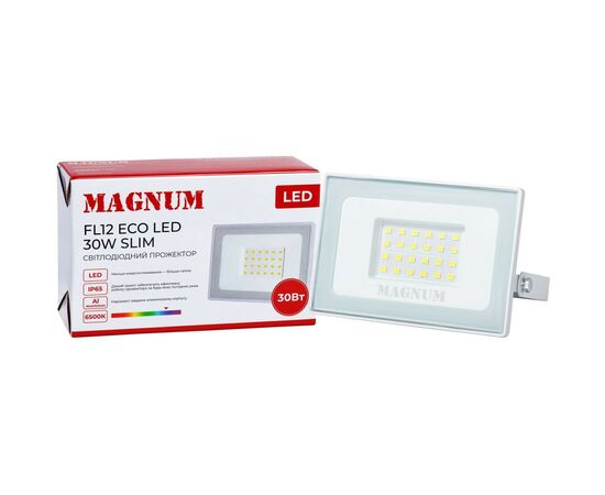 Прожектор MAGNUM FL12 ECO LED 30Вт slim 6500К IP65 (90018084), зображення 5 Прожектор MAGNUM FL12 ECO LED 30Вт slim 6500К IP65 (90018084), зображення 5