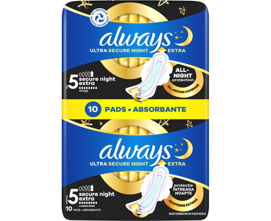 Гігієнічні прокладки Always Ultra Secure Night Extra Розмір 5 10 шт. (8006540093849), зображення 2 Гігієнічні прокладки Always Ultra Secure Night Extra Розмір 5 10 шт. (8006540093849), зображення 2