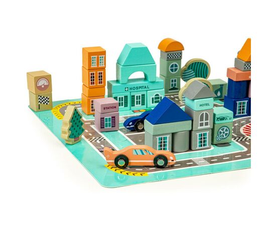 Игровой набор Ecotoys Деревянные кубики с ковриком Цветной город, 161 шт (PH05D012), изображение 4 Игровой набор Ecotoys Деревянные кубики с ковриком Цветной город, 161 шт (PH05D012), изображение 4