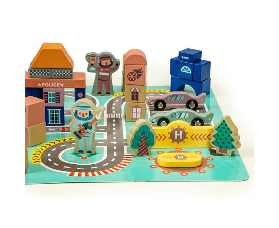 Игровой набор Ecotoys Деревянные кубики с ковриком Цветной город, 161 шт (PH05D012), изображение 6 Игровой набор Ecotoys Деревянные кубики с ковриком Цветной город, 161 шт (PH05D012), изображение 6