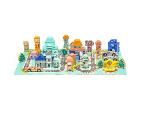 Игровой набор Ecotoys Деревянные кубики с ковриком Цветной город, 161 шт (PH05D012)