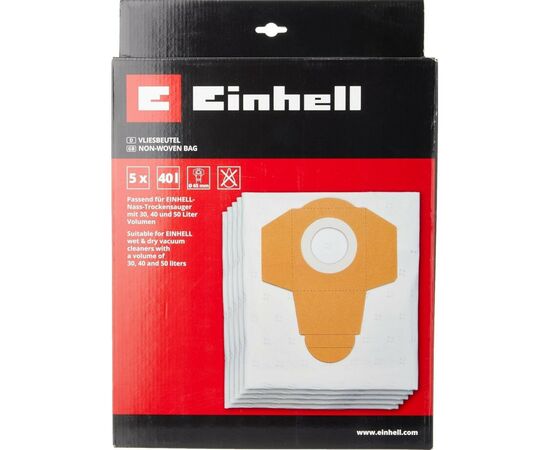 Мешок для пылесоса Einhell синтетический к моделям 30-50л, 5шт (2351195), изображение 4 Мешок для пылесоса Einhell синтетический к моделям 30-50л, 5шт (2351195), изображение 4