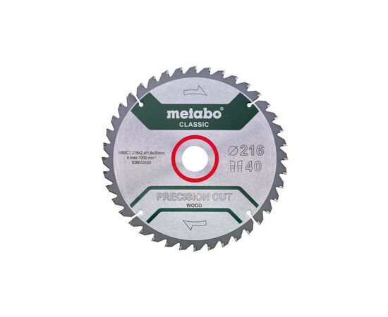 Диск пильный Metabo Precision Cut Wood - Classic, 216х30мм, 40 зубцов (628652000)