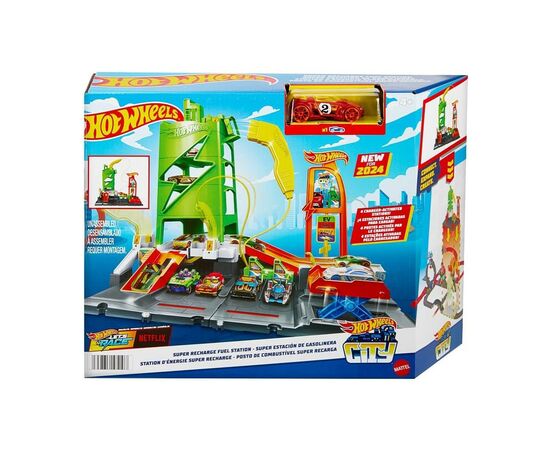 Автотрек Hot Wheels Заправочная станция для суперзарядки (HTN79), изображение 5 Автотрек Hot Wheels Заправочная станция для суперзарядки (HTN79), изображение 5