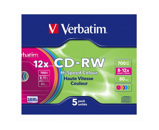 Диск CD Verbatim CD-RW 700Mb 12X SlimBox 5шт Color (43167), изображение 7 Диск CD Verbatim CD-RW 700Mb 12X SlimBox 5шт Color (43167), изображение 7
