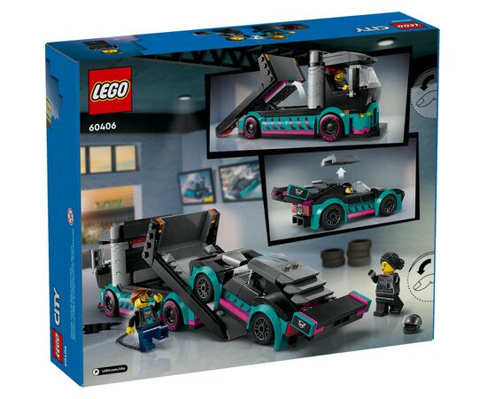 Конструктор LEGO City Автомобіль для перегонів й автовоз 328 деталей (60406), зображення 8 Конструктор LEGO City Автомобіль для перегонів й автовоз 328 деталей (60406), зображення 8