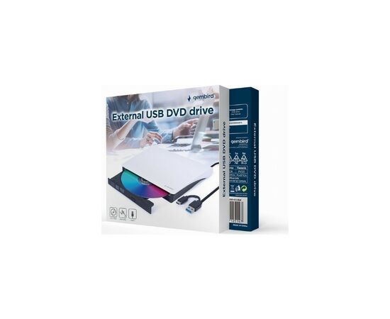 Оптический привод DVD-RW Gembird DVD-USB-03-BW, изображение 2 Оптический привод DVD-RW Gembird DVD-USB-03-BW, изображение 2