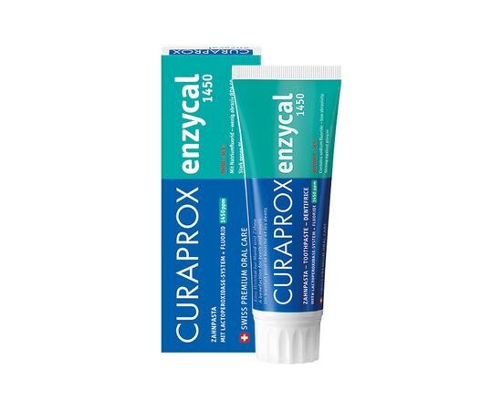 Зубная паста Curaprox Enzycal 1450 Ферментная С повышенным содержанием фтора 75 мл (7612412070002), изображение 2 Зубная паста Curaprox Enzycal 1450 Ферментная С повышенным содержанием фтора 75 мл (7612412070002), изображение 2