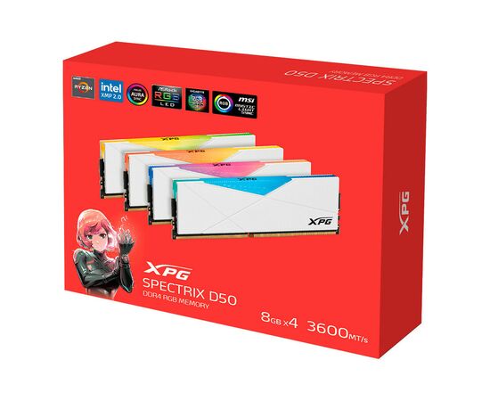 Модуль пам'яті для комп'ютера DDR4 32GB (4x8GB) 3600 MHz XPG Spectrix D50 RGB White ADATA (AX4U36008G18I-QCWH50), зображення 4 Модуль пам'яті для комп'ютера DDR4 32GB (4x8GB) 3600 MHz XPG Spectrix D50 RGB White ADATA (AX4U36008G18I-QCWH50), зображення 4