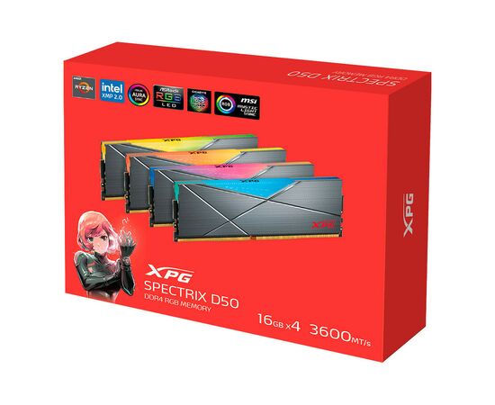 Модуль памяти для компьютера DDR4 64GB (4x16GB) 3600 MHz XPG Spectrix D50 RGB Tungsten ADATA (AX4U360016G18I-QCTG50), изображение 4 Модуль памяти для компьютера DDR4 64GB (4x16GB) 3600 MHz XPG Spectrix D50 RGB Tungsten ADATA (AX4U360016G18I-QCTG50), изображение 4
