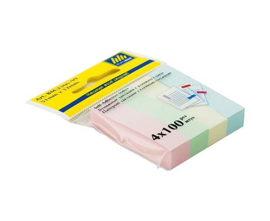 Стікер-закладка Buromax Plastic bookmarks 51x12mm, 4*100шт, rectangles,pastel colors (BM.2306-99)