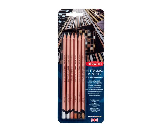Олівці кольорові Derwent Metallic TRADITIONAL, 6 кольорів (5028252598606)