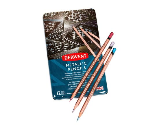Олівці кольорові Derwent Metallic, 12 кольорів (5028252598590), зображення 2 Олівці кольорові Derwent Metallic, 12 кольорів (5028252598590), зображення 2