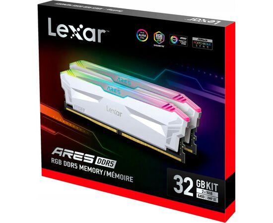 Модуль памяти для компьютера DDR5 32GB (2x(16GB) 6400 MHz Ares RGB White Lexar (LD5EU016G-R6400GDWA), изображение 5 Модуль памяти для компьютера DDR5 32GB (2x(16GB) 6400 MHz Ares RGB White Lexar (LD5EU016G-R6400GDWA), изображение 5