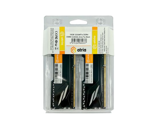 Модуль памяти для компьютера DDR4 16GB (2x8GB) 3200 MHz Fly Black ATRIA (UAT43200CL18BK2/16), изображение 3 Модуль памяти для компьютера DDR4 16GB (2x8GB) 3200 MHz Fly Black ATRIA (UAT43200CL18BK2/16), изображение 3