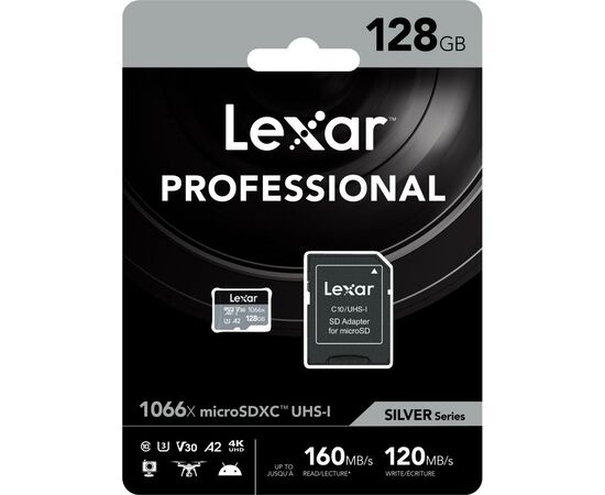 Карта памяти Lexar 128GB microSDXC class 10 UHS-I 1066x Silver (LMS1066128G-BNANG), изображение 3 Карта памяти Lexar 128GB microSDXC class 10 UHS-I 1066x Silver (LMS1066128G-BNANG), изображение 3