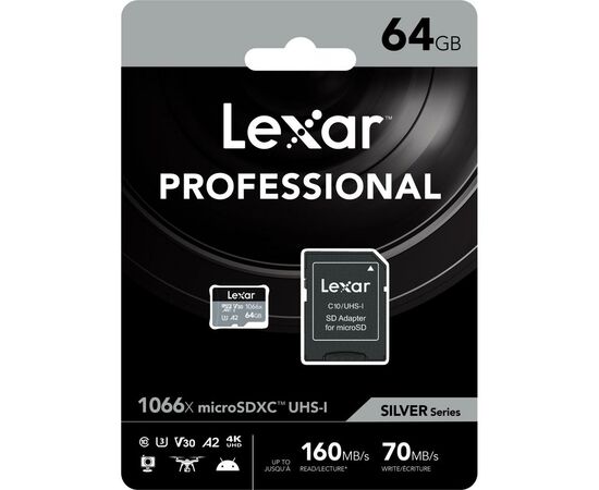 Карта памяти Lexar 64GB microSDXC class 10 UHS-I 1066x Silver (LMS1066064G-BNANG), изображение 3 Карта памяти Lexar 64GB microSDXC class 10 UHS-I 1066x Silver (LMS1066064G-BNANG), изображение 3
