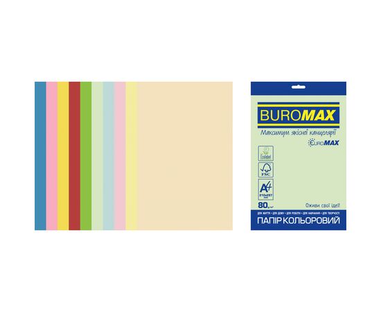 Бумага Buromax А4, 80g, PASTEL+INTENSIVE, 10colors, 50sh, EUROMAX (BM.2721650E-99)