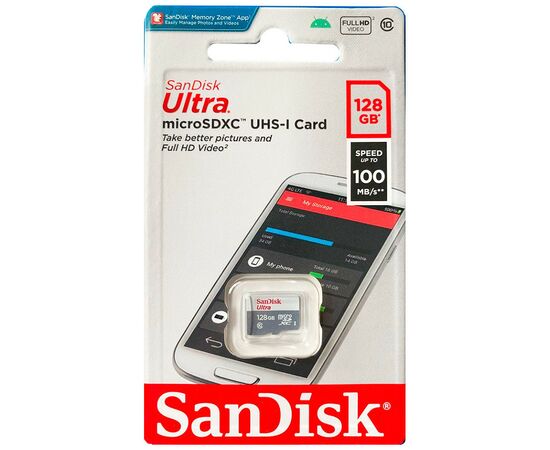 Карта памяти SanDisk 128GB microSDXC class 10 UHS-I Ultra (SDSQUNR-128G-GN3MN), изображение 2 Карта памяти SanDisk 128GB microSDXC class 10 UHS-I Ultra (SDSQUNR-128G-GN3MN), изображение 2