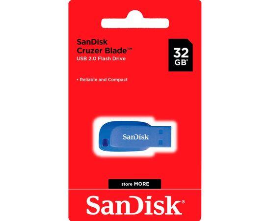 USB флеш накопитель SanDisk 32GB Cruzer Blade Electric Blue USB 2.0 (SDCZ50C-032G-B35BE), изображение 3 USB флеш накопитель SanDisk 32GB Cruzer Blade Electric Blue USB 2.0 (SDCZ50C-032G-B35BE), изображение 3
