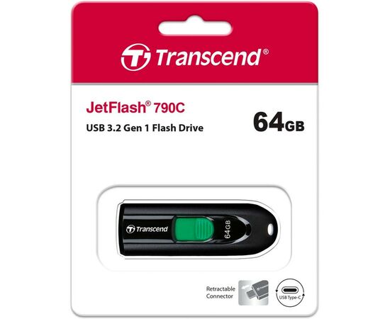 USB флеш накопичувач Transcend 64GB JetFlash 790C Black USB 3.1 (TS64GJF790C), зображення 7