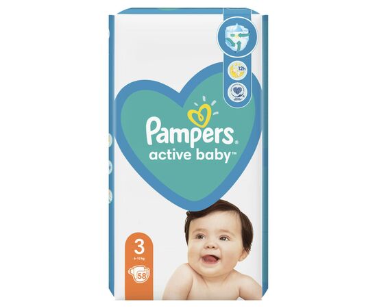 Подгузник Pampers Active Baby Midi Размер 3 (6-10 кг), 58 шт (8001090949707), изображение 2 Подгузник Pampers Active Baby Midi Размер 3 (6-10 кг), 58 шт (8001090949707), изображение 2