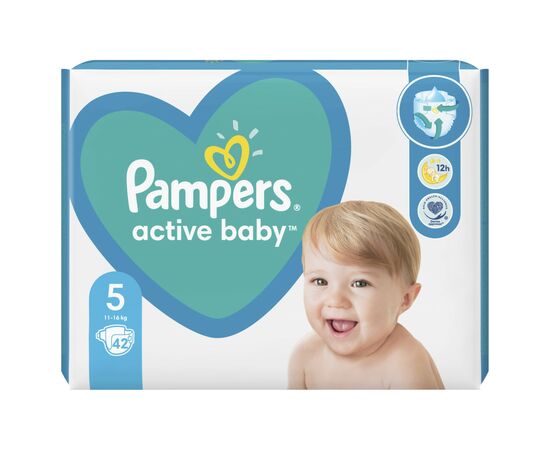 Подгузник Pampers Active Baby Junior Размер 5 (11-16 кг) 42 шт (8001090950178), изображение 2 Подгузник Pampers Active Baby Junior Размер 5 (11-16 кг) 42 шт (8001090950178), изображение 2