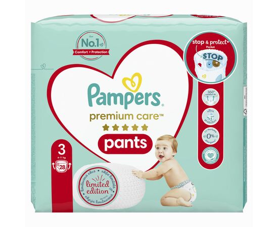 Подгузник Pampers Premium Care Pants Midi Размер 3 (6-11 кг), 28 шт. (4015400687894), изображение 2 Подгузник Pampers Premium Care Pants Midi Размер 3 (6-11 кг), 28 шт. (4015400687894), изображение 2